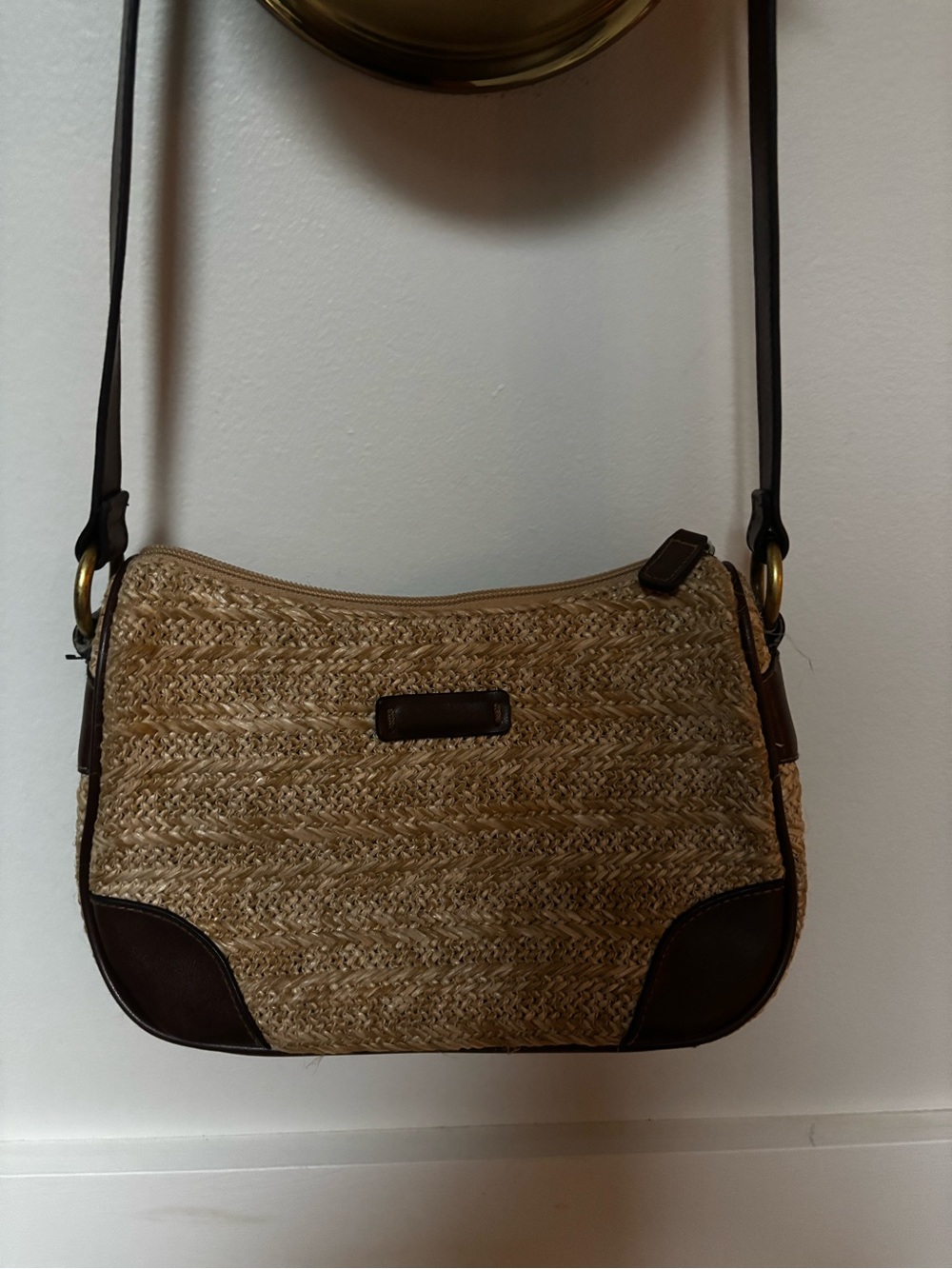 Rosetti woven straw baguette shoulder purse and organizer